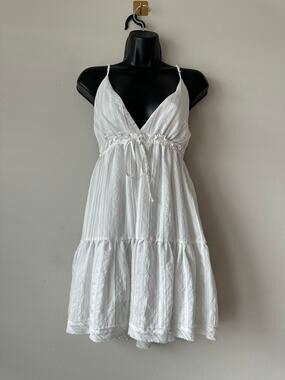Y2K White Babydoll Tunic Top Open Back Tie Boho Romantic Fairycore M